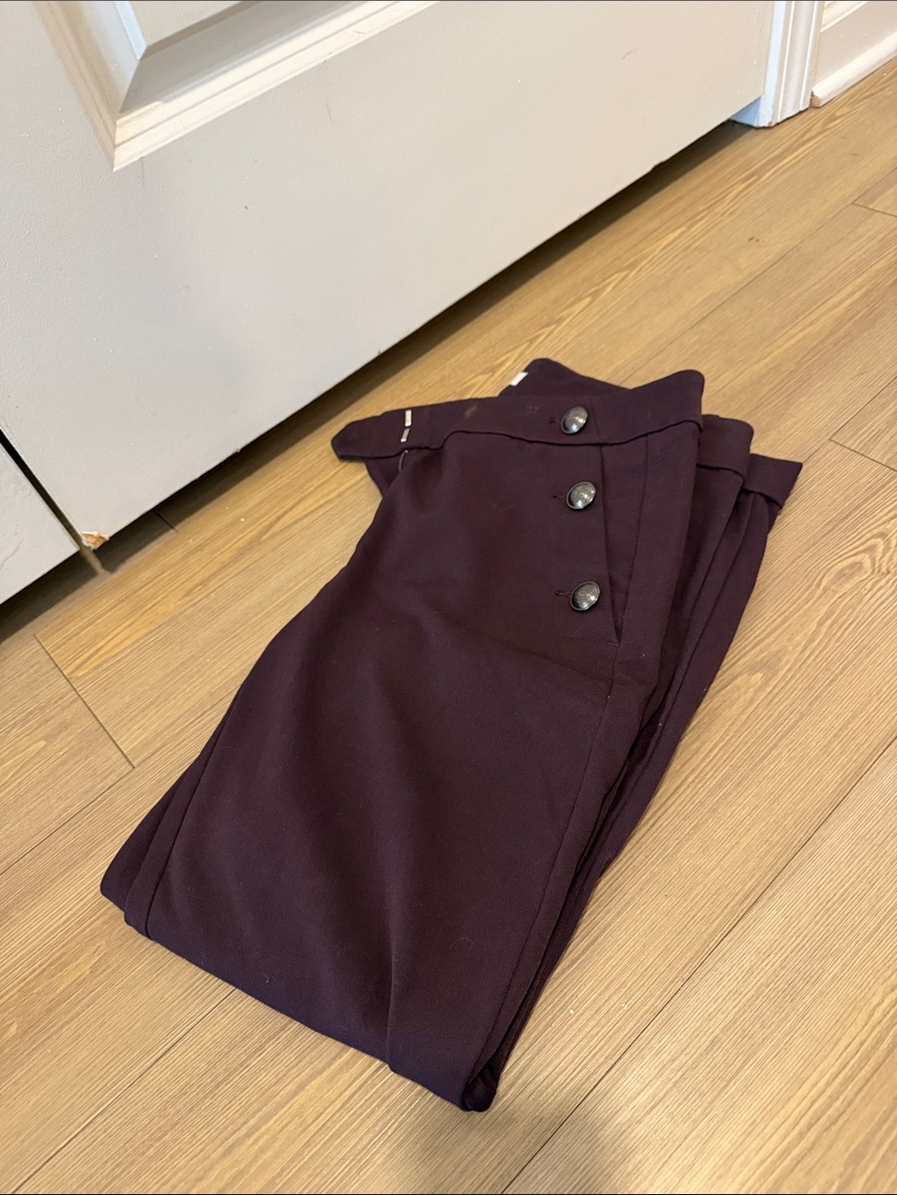 LOFT Button-Front Ankle Pants in Deep Plum